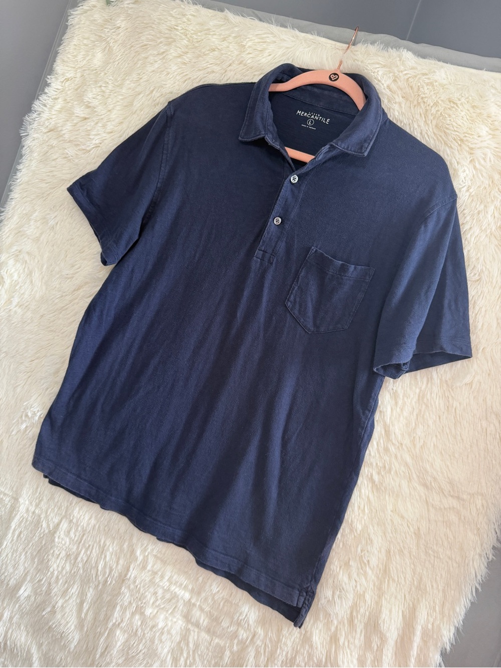 J. Crew Mercantile Mens Short Sleeve Polo Tee Size L Blue Cotton Preppy Casual